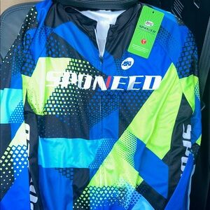 SPONEED Blue and Green Cycling Jersey